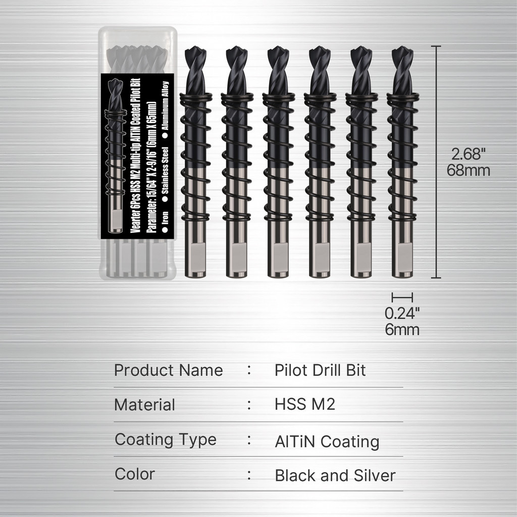 Vearter 6PCS Pilot Drill Bit สําหรับ Hole Saw, AITiN เคลือบ HSS M2 Hole Saw Center เจาะบิตสําหรับโลห