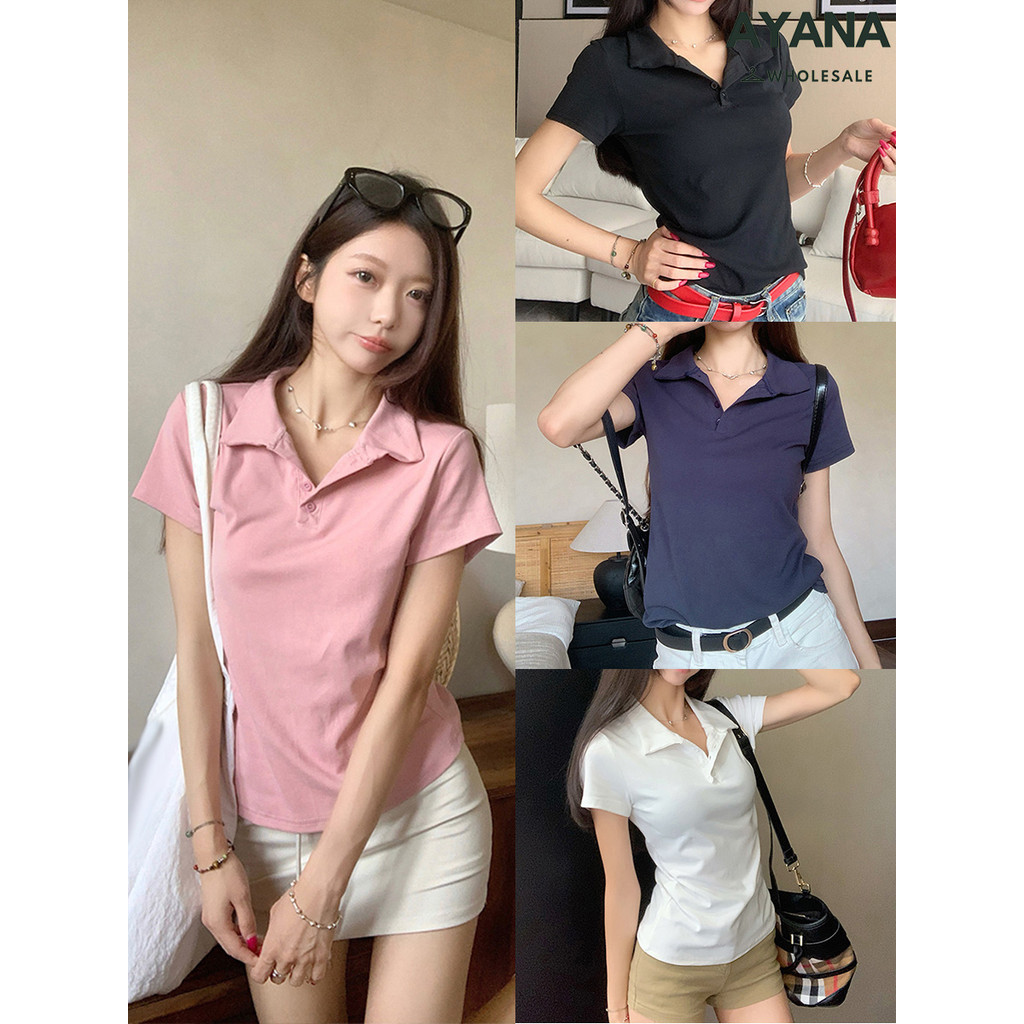 เสื้อโปโลผู้หญิงคอปก เสื้อแขนสั้น  สไตล์ผู้หญิงสดใส
