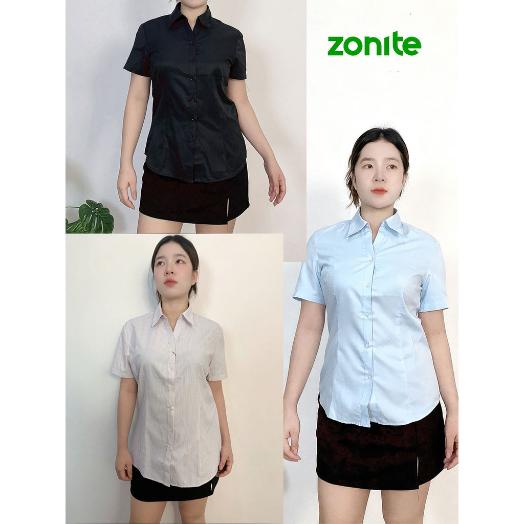 เสื้อเชิ้ตผู้หญิง เสื้อเชิ้ตแขนสั้น สวมใส่สบายในวันทำงาน