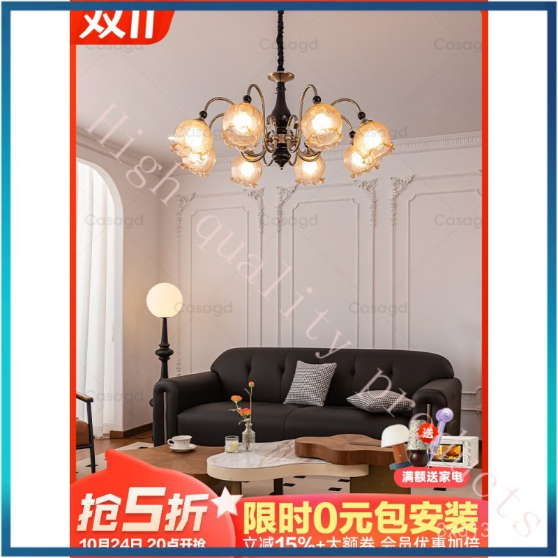 Vintage White Wax Wood Living Room Chandelier American Retro Lily of the Valley Flower Lamp French R