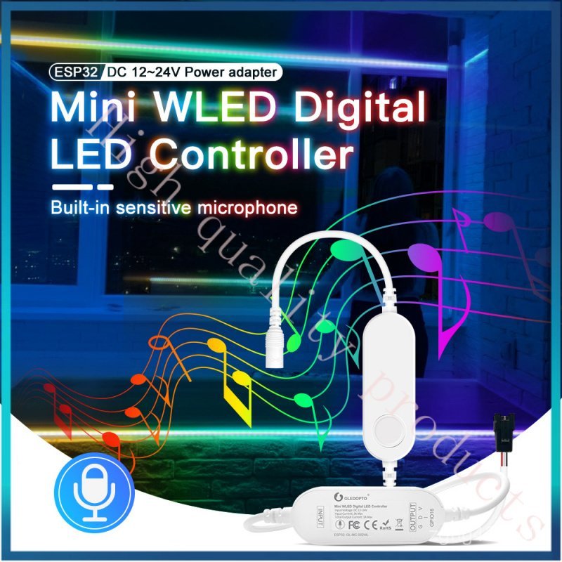 Gleder WLED ESP32Mini Controller DC12-24V Magic Color DIY Remote Control Voice APP Control3A 8L9D