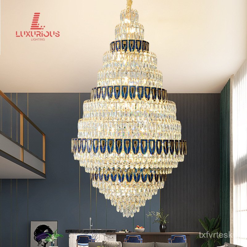 Light Luxury Duplex Living Room Large Chandelier Crystal Home Round2022New Hotel Lobby Villa Hollow 