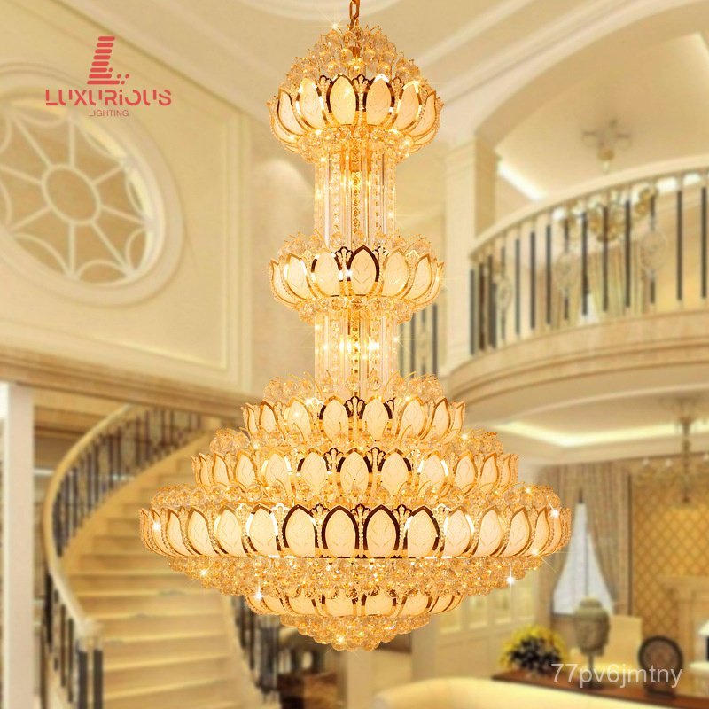 gold Duplex Building Lobby Living Room Crystal Chandelier Villa Hotel Lobby Chandelier Temple Chande