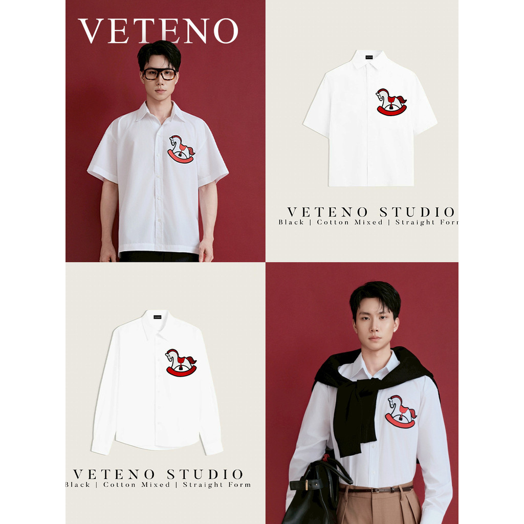VETENO STUDIO White Shirt - Long / Short Sleeve Wooden Horse  เสื้อเชิ้ตแขนยาว แขนสั้น