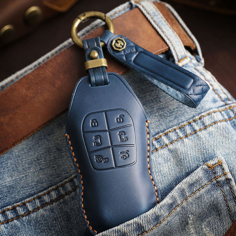 Cowhide หนังกุญแจรถสําหรับ Xpeng X9 G9 MPV พวงกุญแจ Fob อุปกรณ์เสริม