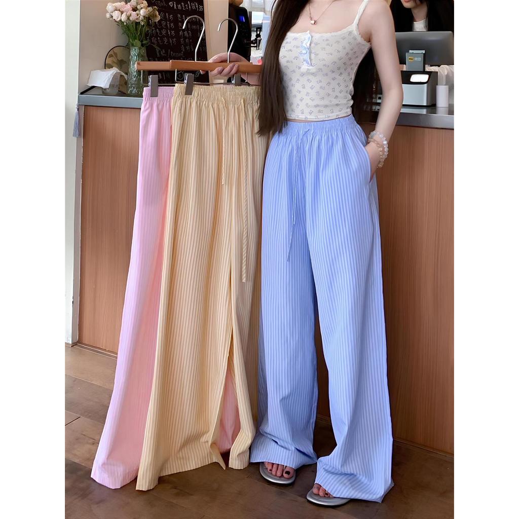 กางเกงขายาวแฟชั่น กางเกงลำลองขายาว ลายทาง เอวยางยืด พร้อมส่ง มีหลายไซส์ให้เลือก สาวอวบใส่ได้