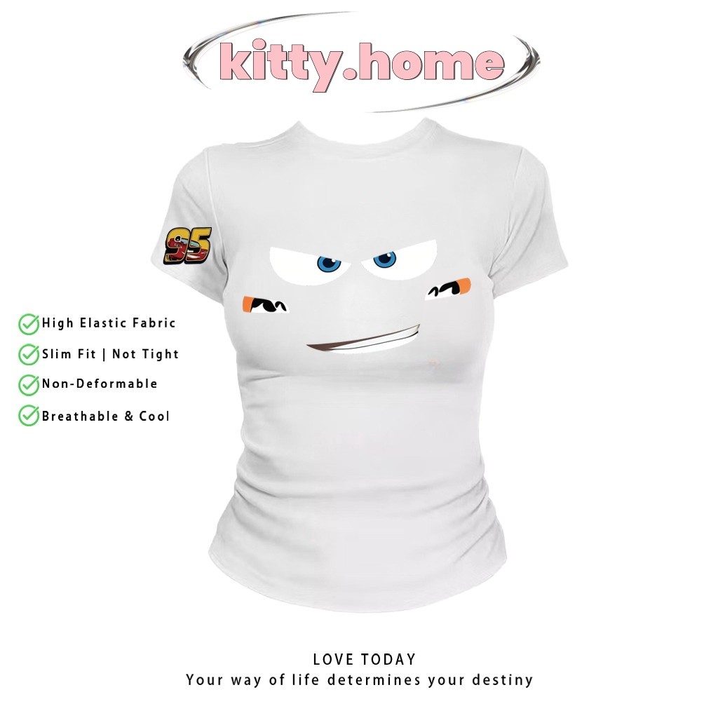 จัดส่งภายใน 24 ชั่วโมง | เสื้อครอปท็อป แขนสั้น babytee สไตล์เกาหลี y2k ลายรถแข่ง 95 | ผ้ายืดหยุ่นสูง ระบายอากาศดี | ตัวผ