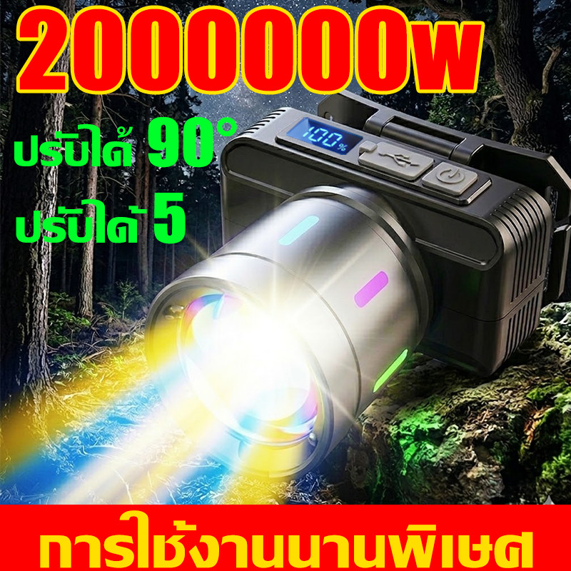 สัมผัสโดยโบกมือ ไฟฉายคาดหัว LED ปรับแสงได้ 3 สี การตรวจจับอัจฉริยะ สามารถปรับโฟกัสได จอแสดงระดับแบตดิจิทัล ไฟคาดหัว