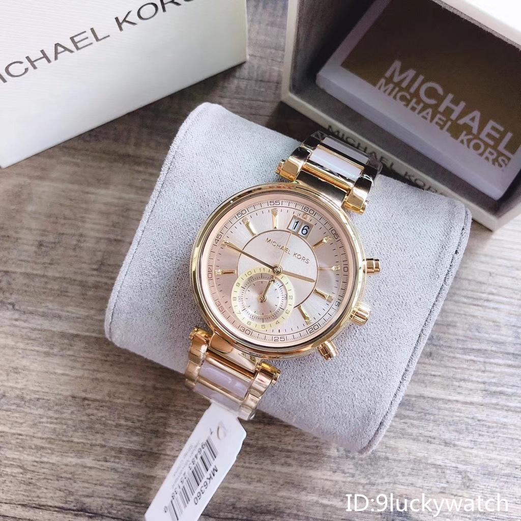 Michael Kors MK6360 Sawyer Rose Gold Dial Gold Tone Chronograph Women's Watch