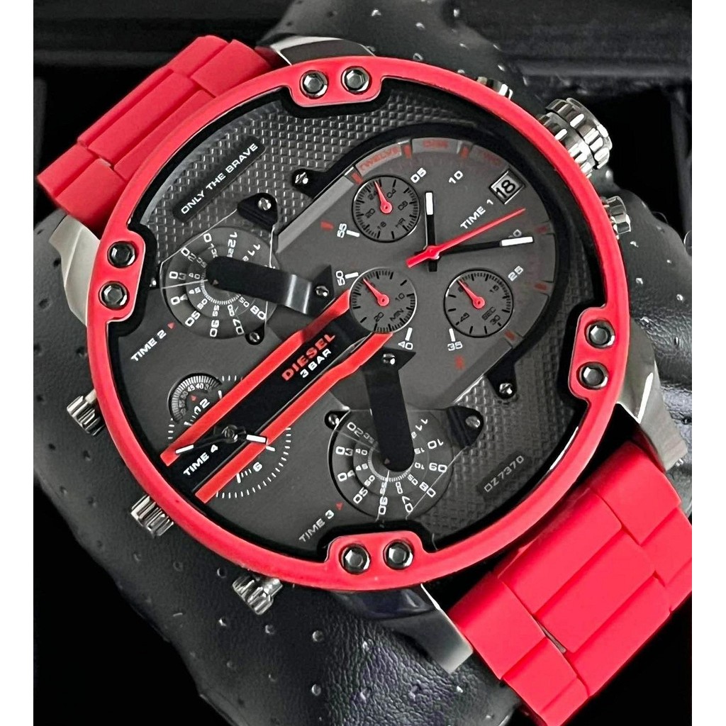 Diesel DZ7370 Mr Daddy 2.0 Chronograph Red Silicone Stainless Steel Watch 57mm