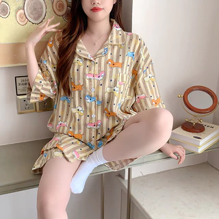 🔥อก42-50 นิ้ว ผ้าไหมญี่ปุ่น🔥ชุดนอนเนื้อผ้าเกรดพีเมี่ยม ไซร์ L-4XL คอปก แขนสั้นขาสั้น พร้อมส่งจากไทย