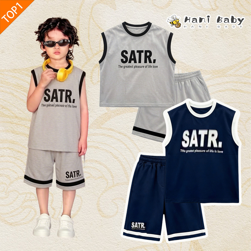 ชุดเด็กผู้ชาย ชุดเสื้อคอกลมเด็ก พิมพ์ลายอักษร ผ้านุ่มสบาย สีเทา สีกรม ไซส์90-170