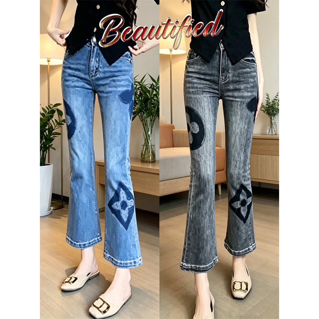 beautified กางเกงยีนส์เอวสูงขากว้างผ้ายืด สาวอวบ ไซส์ใหญ่ 5XL กระโปรงยีนส์ กระโปรงสั้น พร้อมส่ง