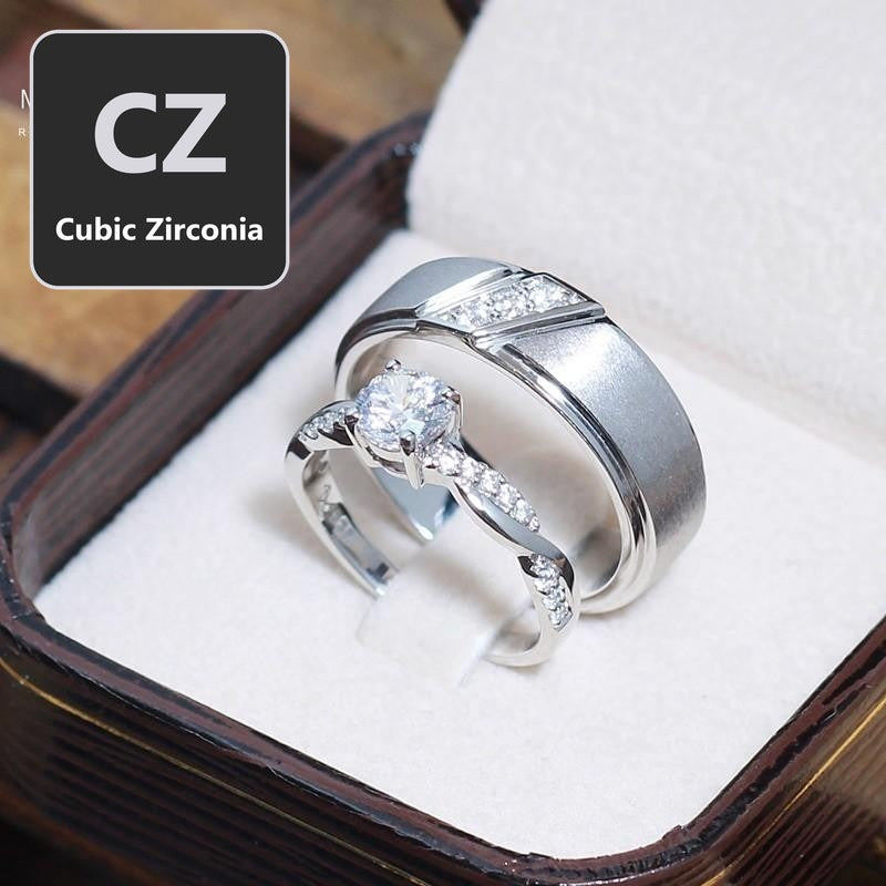 CZ Cubic Zirconia แหวนคู่เงินแท้ 925 ชุบโรเดียม Madduckjewels แหวนแต่งงาน แหวนคู่รัก RG1507WGR-RG1606