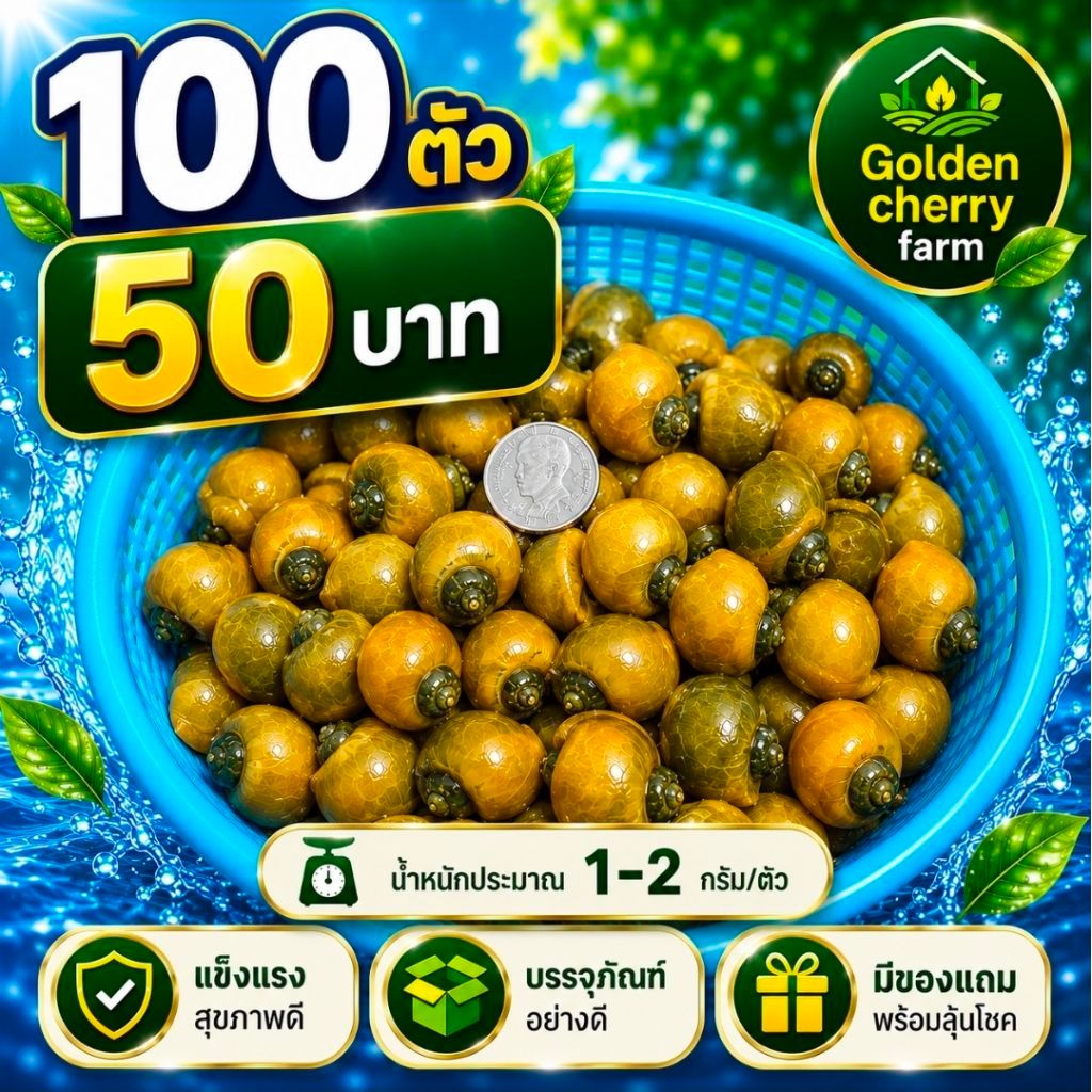 🐌 100 ตัว หอยเชอรี่ทอง โตไว แข็งแรง เพียง 50 บาท 💵✅️