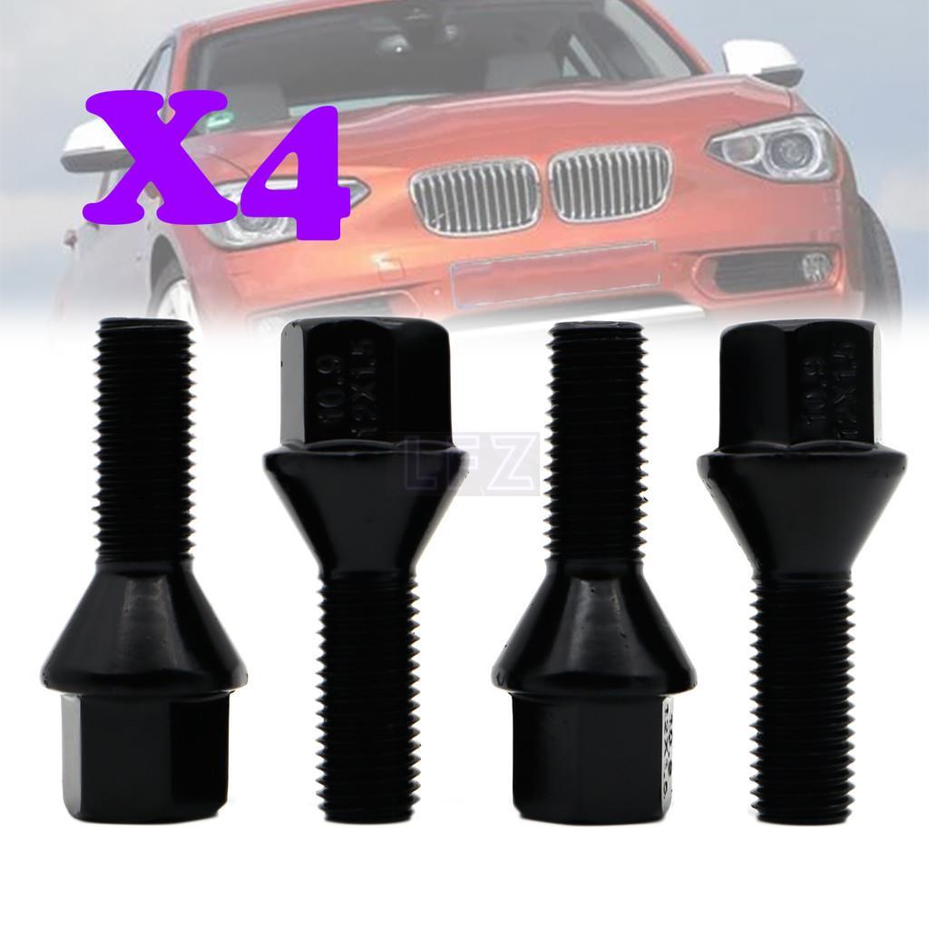 4pcs โลหะผสมสีดํารถล้อ Lug Bolts M12 X 1.5 ล้อ Lug Nuts สําหรับ BMW 1/3/5 Series 120i 130i 320i 520i