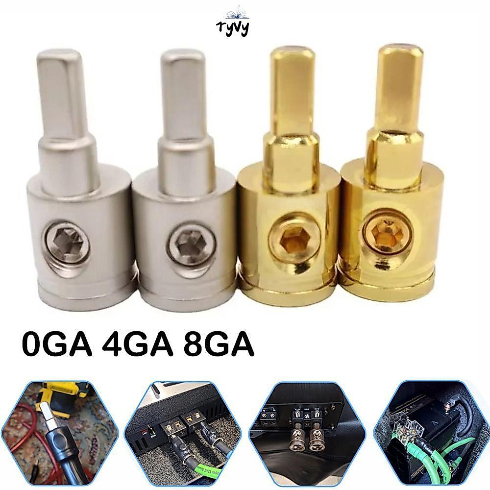 SAVORYVY ขั้วต่อเครื่องเสียงรถยนต์, 0GA 4GA 8GA Gold Silver Car Speaker Wire Terminal, ทองแดงบริสุทธ