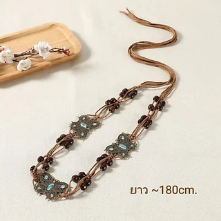 พร้อมส่งจากไทย เข็มขัดสานแต่งลูกปัดไม้