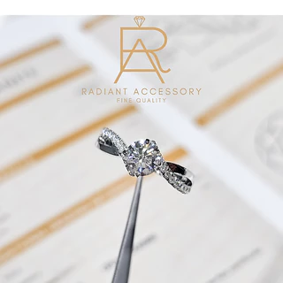 แหวนเงินแท้ ฝังเพชร Moissanite 1กะรัต ก้านไขว้ ชุบทองคำขาว