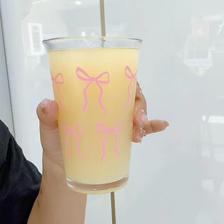 แก้วน้ำรูปโบว์ แถมหลอด ขนาดใหญ่ 500 ml ใส่ได้ทั้งร้อนและเย็น พร้อมส่ง