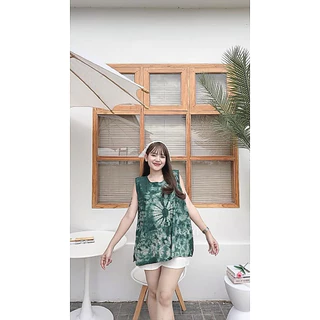 เสื้อแขนกุดมัดย้อมย้อมเข้ม เสื้อเดี่ยว