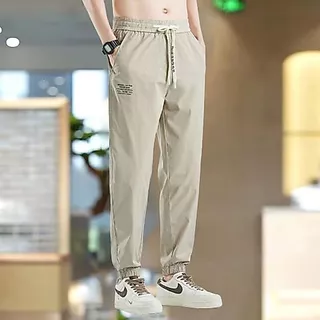 กางเกงเท่ๆ กางเกงขายาวผู้ชาย กางเกงชายไซส์ใหญ่ M-4XL Oversize เชือก ดํา 4 สี เกาหลี