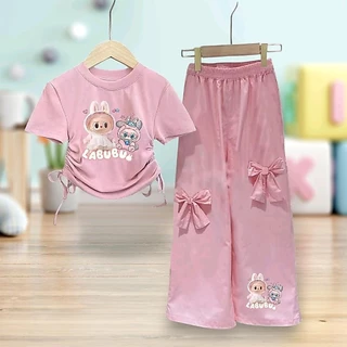 NEWชุดเซ็ทเด็กผู้หญิงน่ารัก เสื้อผูกโบว์ข้าง+กางเกงแต่งโบว์ รุ่น4108