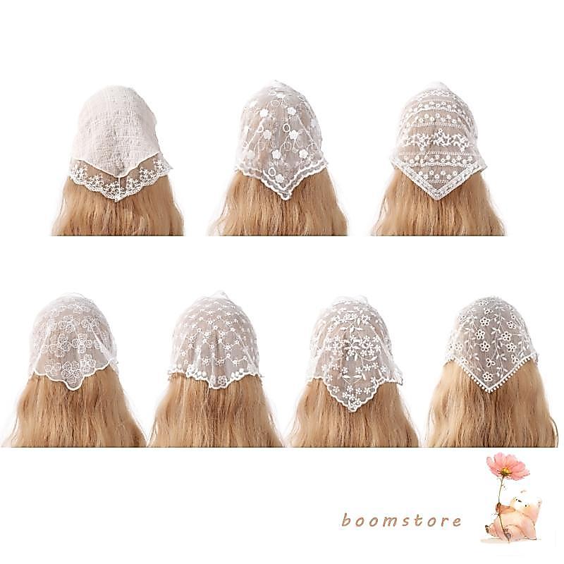 Boom Summer Sunproof Lace Triangle Sweet Girls Triangle Scarf Lace Flower Turban