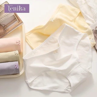 TENIKA กางเกงในผู้หญิง ฝ้าย เอวกลาง สีทึบ ผ้านิ่มใส่สบาย ระบายอากาศได้ดี Panties กางเกงในไร้ขอบ