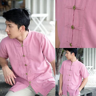 เสื้อคอจีนผู้ชาย ผ้าฝ้ายชินมัย รุ่นกระดุมเหรียญ สีพื้น