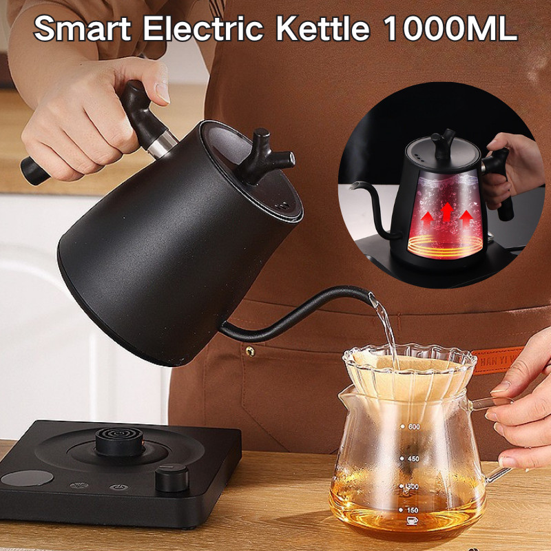 Smart Electric Kettle 1000ML กาต้มชา กาต้มน้ำไฟฟ้า กาดริปกาแฟ กำหนดอุณภูมิได้ 304สแตนเลส พร้อมฐานความร้อน