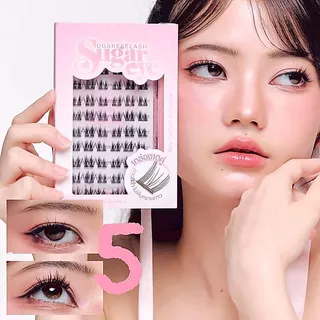 👁️ Sugareye ขนตาปลอม กาวเจลลี่ในตัว แถมที่หนีบ 10 คู่ (60 ช่อ)