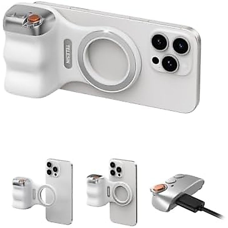 TELESIN Fun Shot Magnetic Phone Camera Grip + C03 Magnetic Selfie Light (สีเงิน) Bundle Kit เข้ากันไ