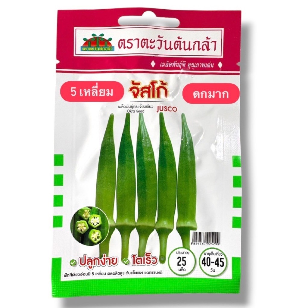 กระเจี๊ยบเขียว พันธุ์จัสโก้ (5 เหลี่ยม ดก),25 เมล็ด