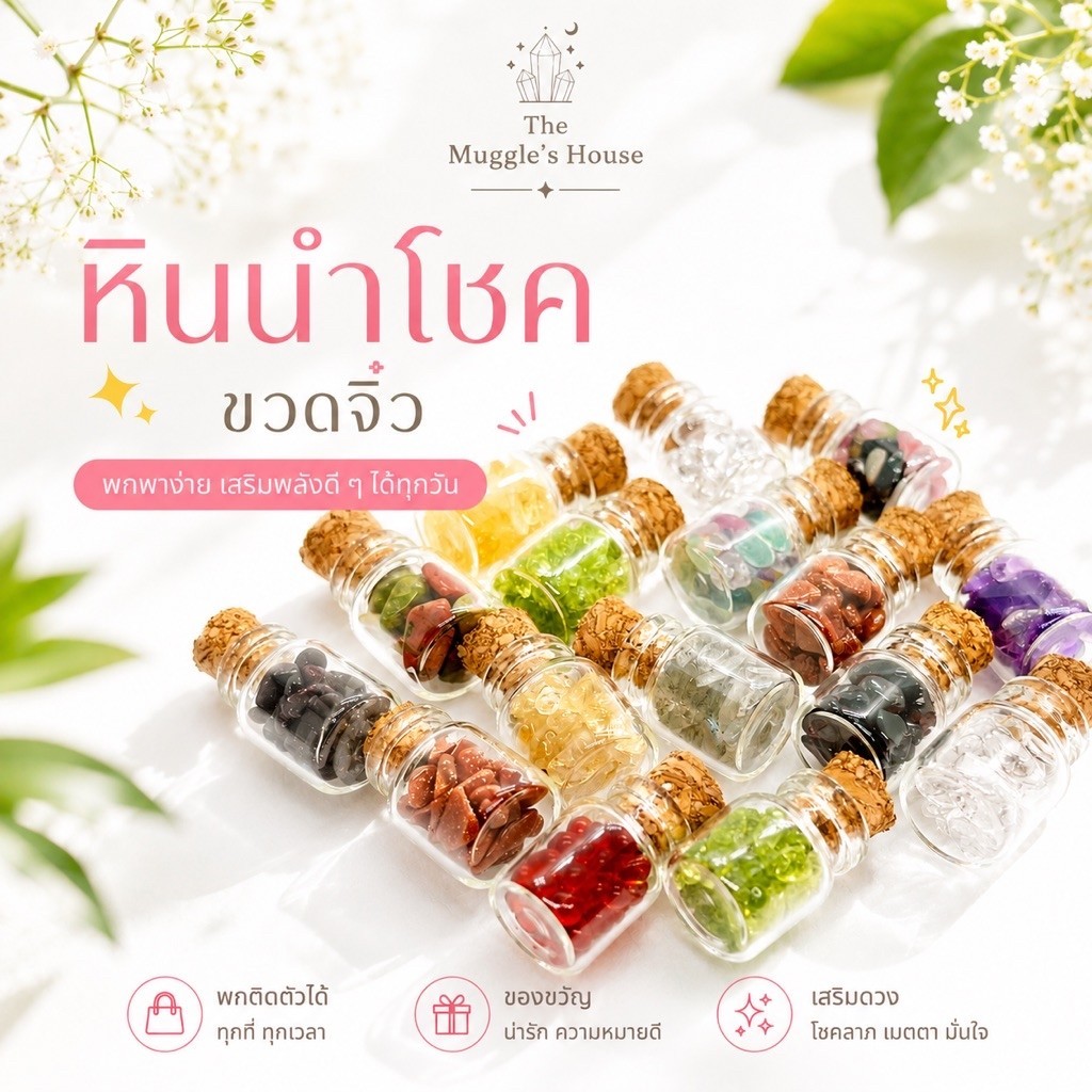 หินนำโชคขวดจิ๋ว (S) DIY หินมงคลขัดมันขนาดเล็ก