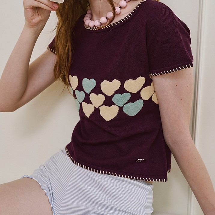 BONBON HEART SHIRT เสื้อ knit ผ้านุ่ม ทอลายหัวใจ