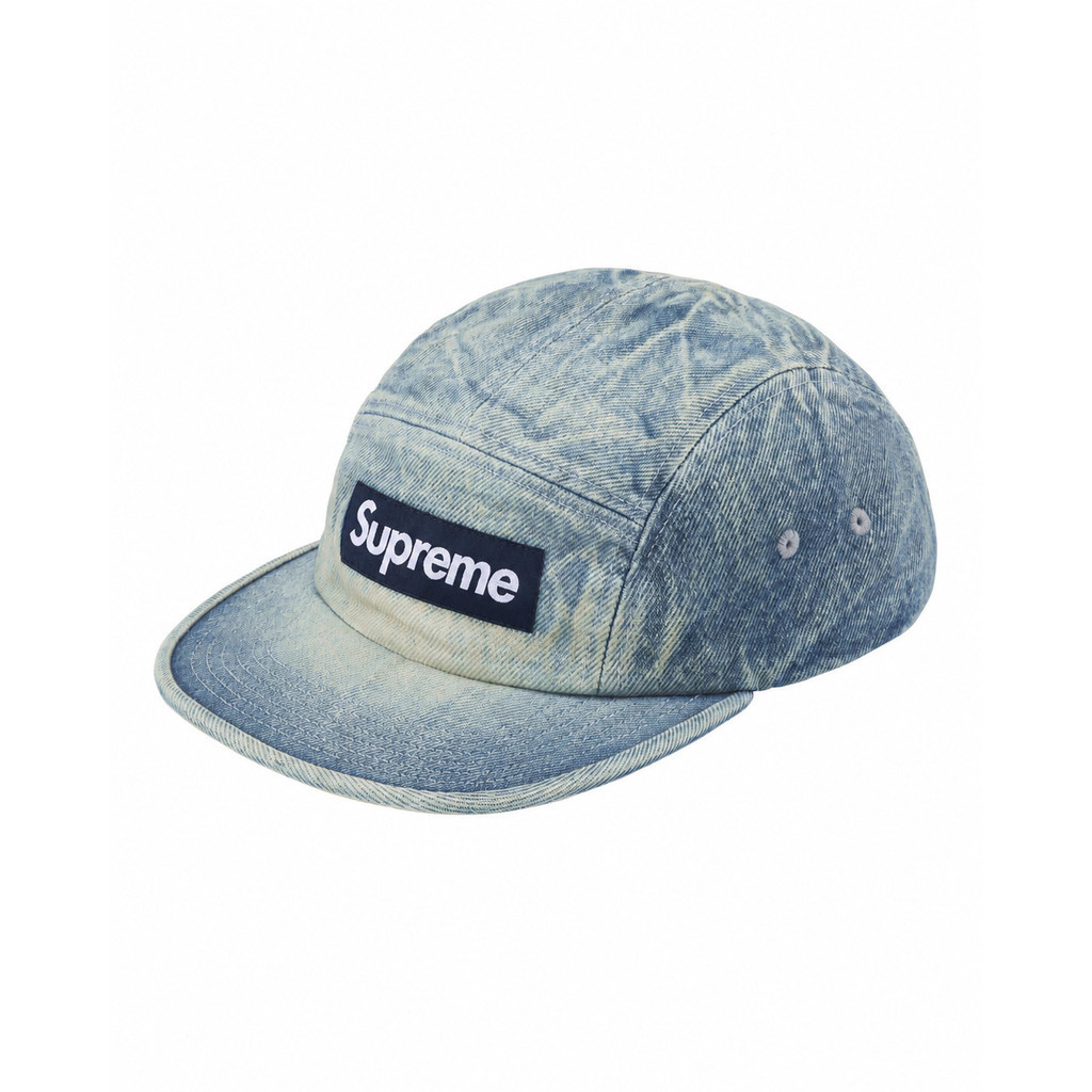 Supreme Washed Chino Twill Camp Cap (FW26) - Dirty Indigo / Black / Red
