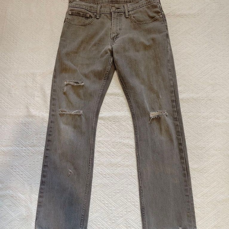 กางเกงขายาว y2k สีเทาแต่งขาด Levi's 514 เอว-เป้ายาว 9.5 เอวต่ำ 31 สะโพก 38 ยาว 38