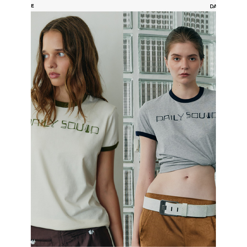 DAILY SQUAD - Vintage Tee เสื้อยืดทรงริงเกอร์ กลิ่นอายวินเทจอบแขนตัดสีคอนทราสต์ สกรีนโลโก้กลางอกด้วยฟอนต์ทรงเก่า