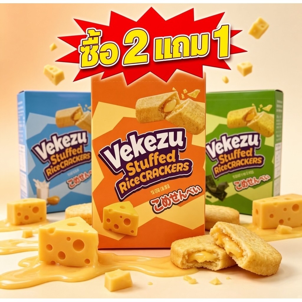 ซื้อ2+แถม 1(รวม3กล่อง)ข้าวอบกรอบตราVekezu(1กล่องมี12ซอง) กรอบ อร่อยมาก หมดอายุเดือน 1/2027
