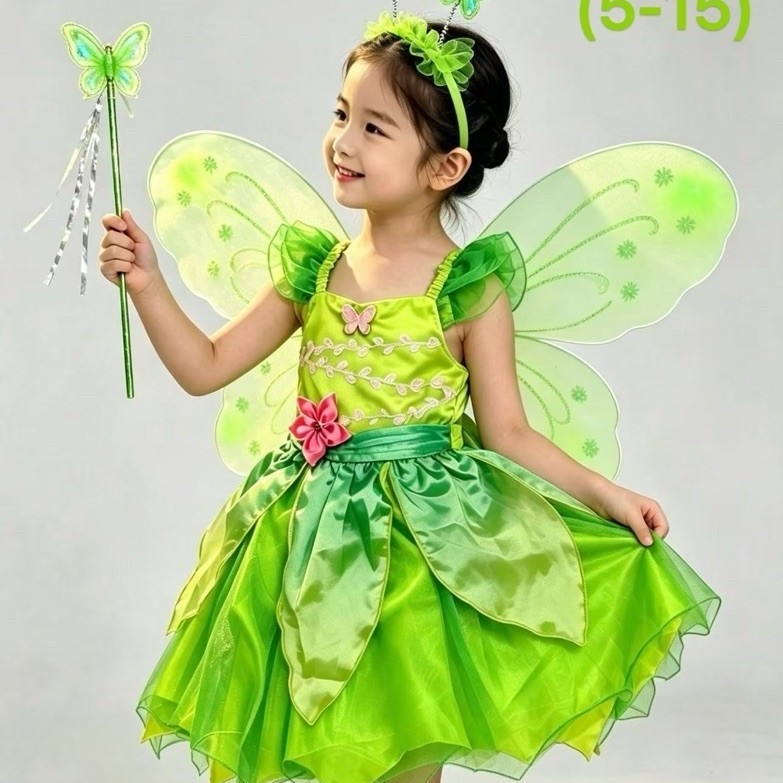 พร้อมส่ง 1813 Tinker Bell ชุดทิงเกอร์เบลล์ ชุดนางฟ้าทิงเกอร์เบลล์ ชุดนางฟ้า สีเขียว สีชมพู สีเหลือง