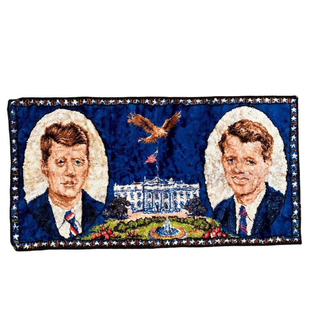 Vintage 60s Italy JFK RFK Kennedy Brothers Tapestry White House Eagle Rug