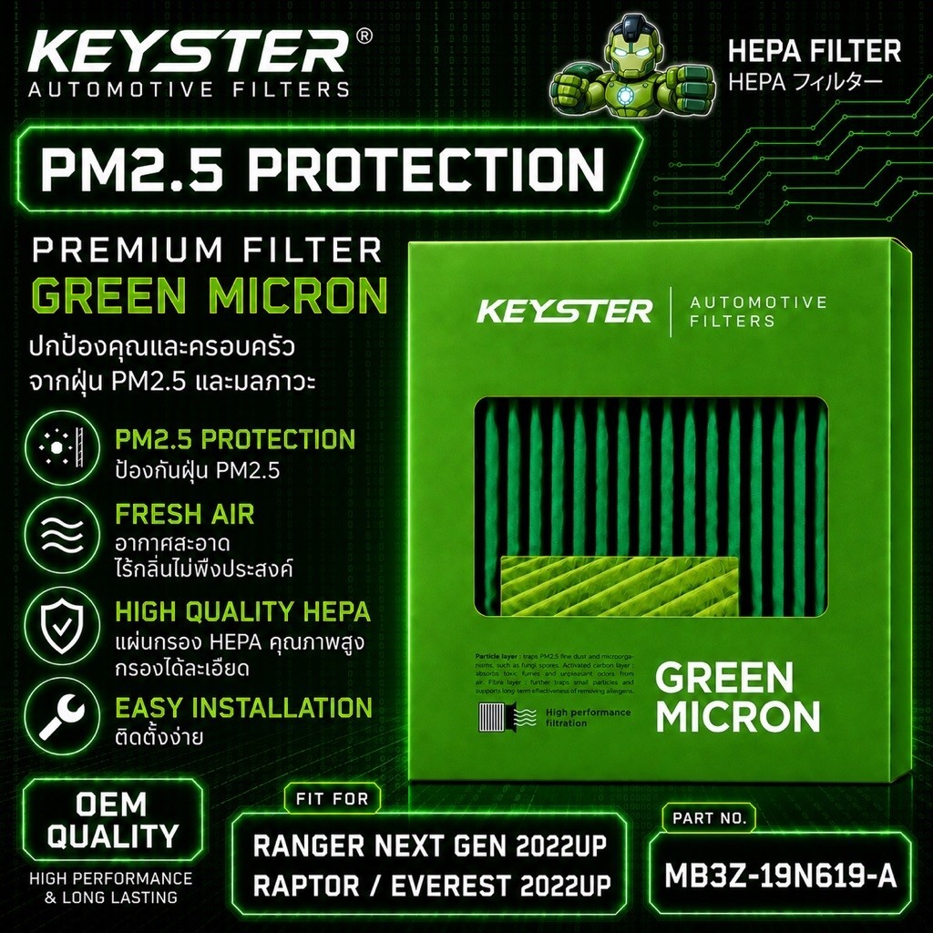 [ป้องกันPM.5] KEY-STER [G-MB3Z] ไส้กรองแอร์ RANGER RAPTOR / NEXT GEN ปี 2022-UP กรองฝุ่น PM2.5 ได้จร