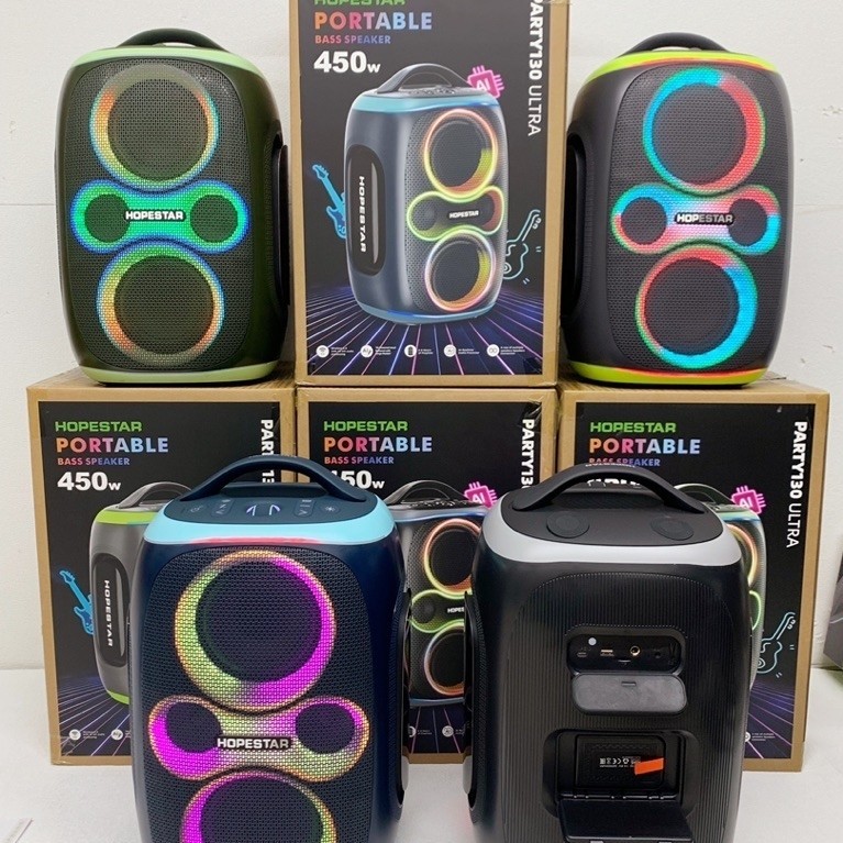 Hopestar party130 Ultra ลำโพงบลูทูธ 450วัตต์ พร้อมไมค์ลอย2อัน ปรับเสียงไมค์ได้ ลำโพง4ดอก มีไฟRGB เบส3โหมด  ฟังก์ชั่นlink