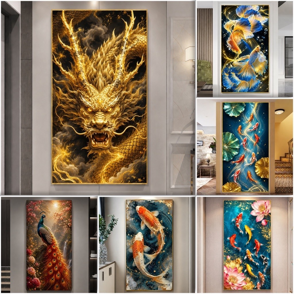 ครอสติสเพชร 5D Diamond Painting ภาพติดเพชรเม็ดกลม/เม็ดเหลี่ยม รูปยาว ตกแต่งบ้าน DIY หลายขนาด