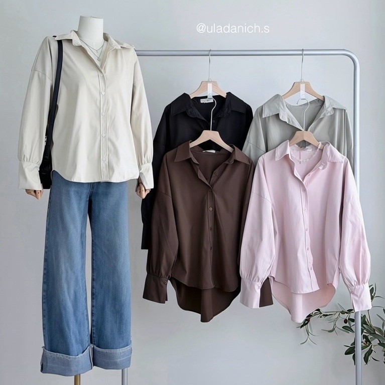 Basic Shirt เชิ้ต Oversize หน้าสั้นหลังยาว แขนจั๊มข้อมือ ทรงเบสิคสวย