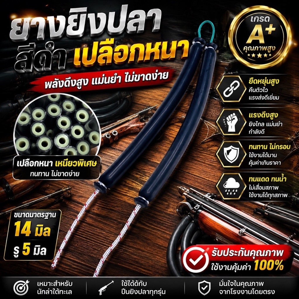 ยางยิงปลามัดสำเร็จ สีดำเปลือกหนา ขนาด 14 มิล รู 5 มิล #ลูกค้าเลือกขนาดเองได้ตั้งแต่ 10-25 cm
