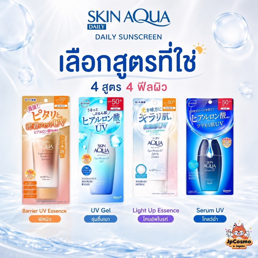 [ของแท้] Skin Aqua กันแดดญี่ปุ่น 7 สูตร SPF35-50+ PA+++-++++ | Super Moisture / Light Up / Barrier / Serum