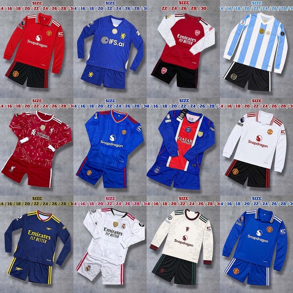 ชุดกีฬาเด็ก แบบแขนยาว ฤดูกาลใหม่ มีไซด์ 22 ถึง 30 มีเสื้อพร้อมกางเกง สินค้ามีครบไซส์