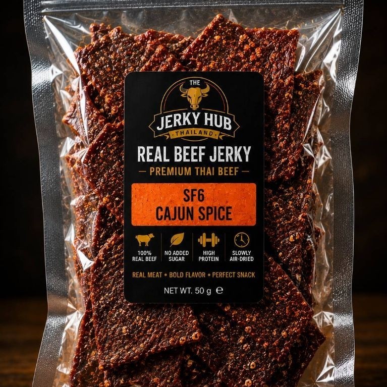 เนื้อเจอร์กี้อบแห้ง Sugar-Free รสเคจันสไปซ์ SF6 Cajun Spice 50g เนื้อวัวแท้100% ไม่ใส่น้ำตาล Jerky H